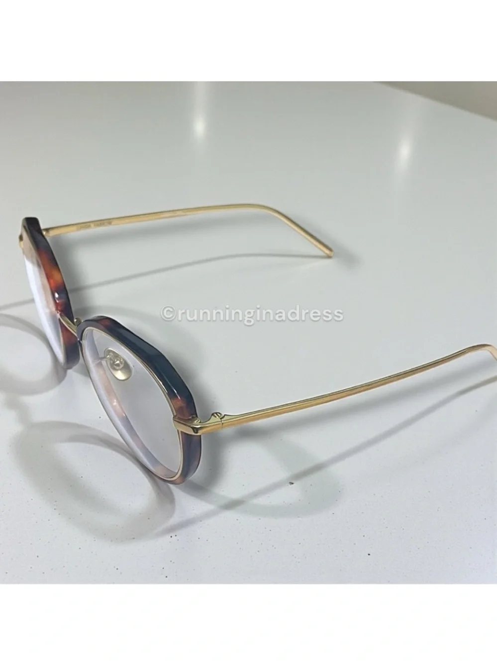 Linda Farrow LFL630 C2 Tortoiseshell Angular Round 22K Gold Glasses